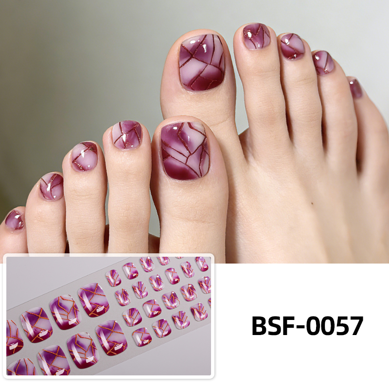 Full Cover Adhesive - สติกเกอร์ติดเล็บเท้าลายหินอ่อนไล่เฉดสีฤดูร้อน 34 ชิ้น แบบเจล ป้องกันรังสียูวี ติดเองได้